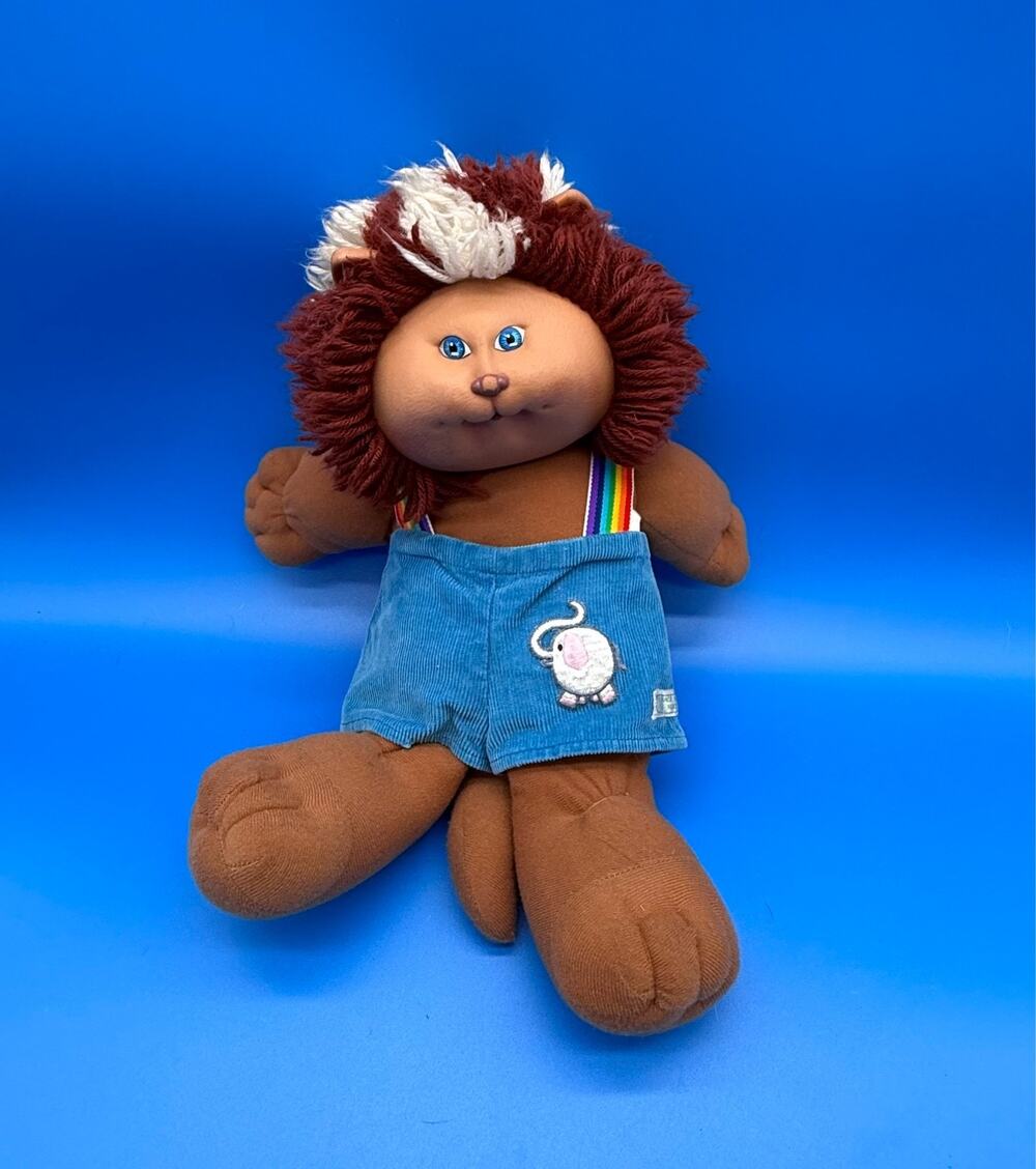 Vintage 1983 Cabbage Patch Kids Koosas Plush Cat Brown Hair Blue Eyes Coleco 15"